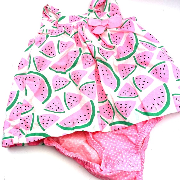 Baby Dress Girls Size 9m Watermelon Snap Buttons Pink Children Kids Summer - Picture 8 of 8